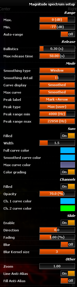 Magnitude spectrum setup dialog