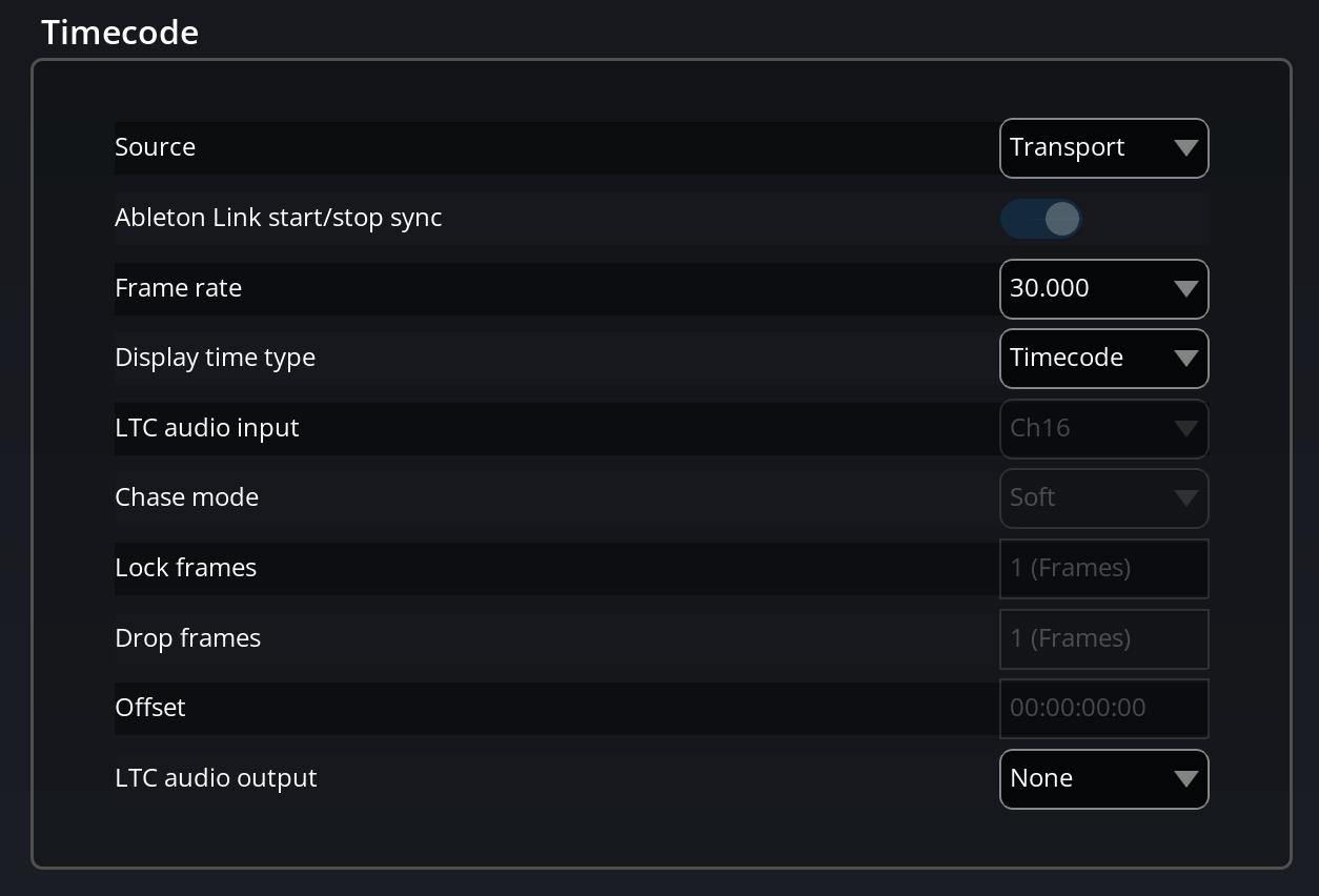 Timecode preferences
